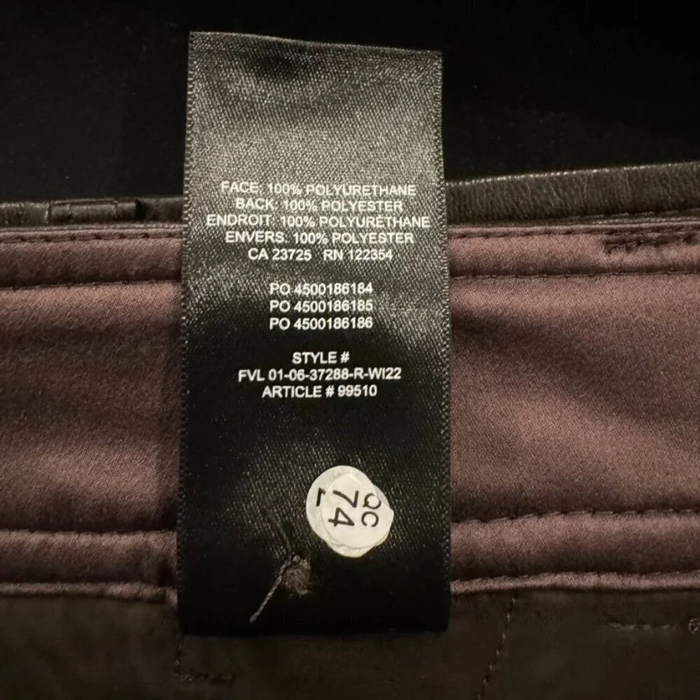 Aritzia Babaton Coffee Bean Faux Leather Straight Leg Command Pant Trouser